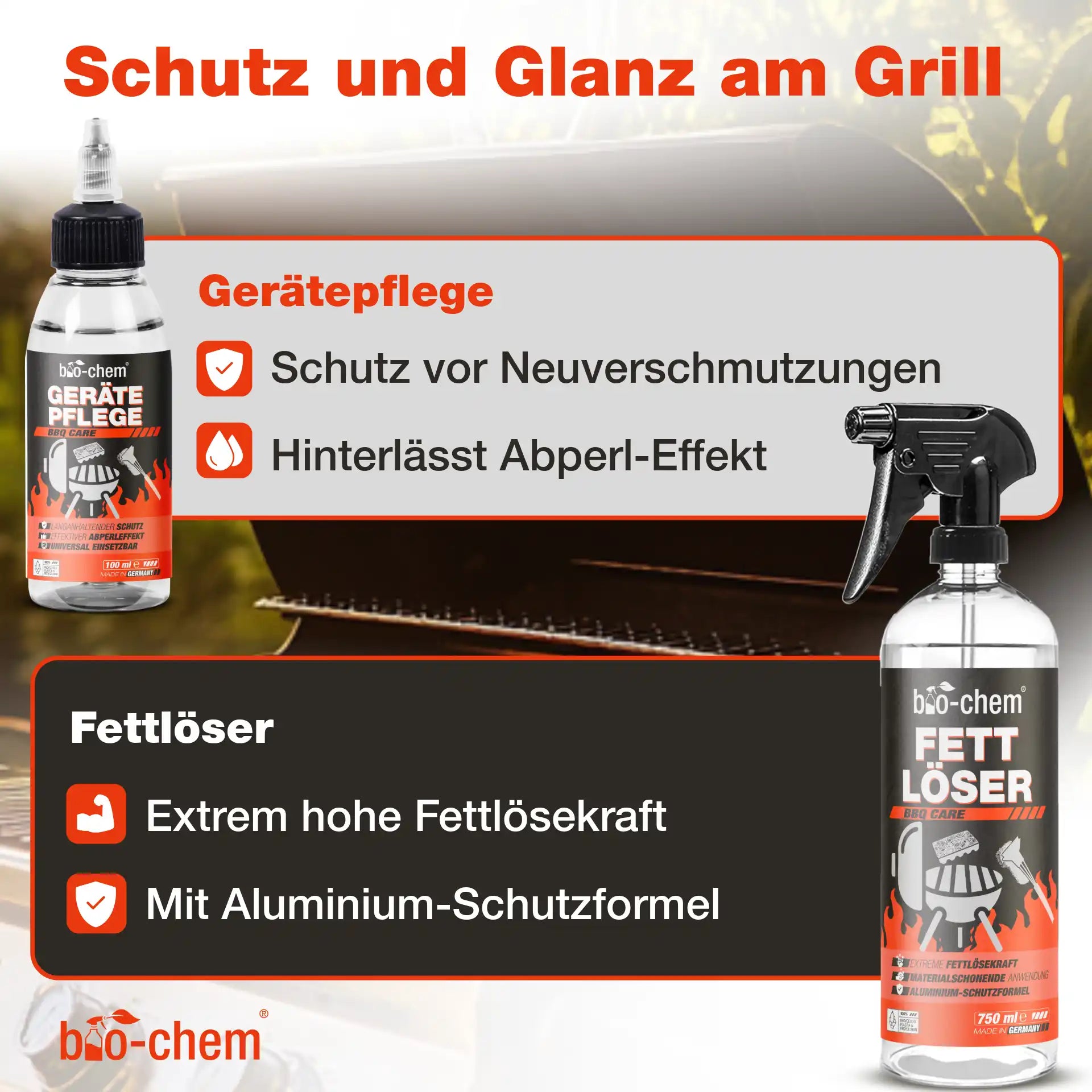 Kombination aus Gerätepflege & Fettlöser mit Aluminium-Schutzformel von bio‑chem