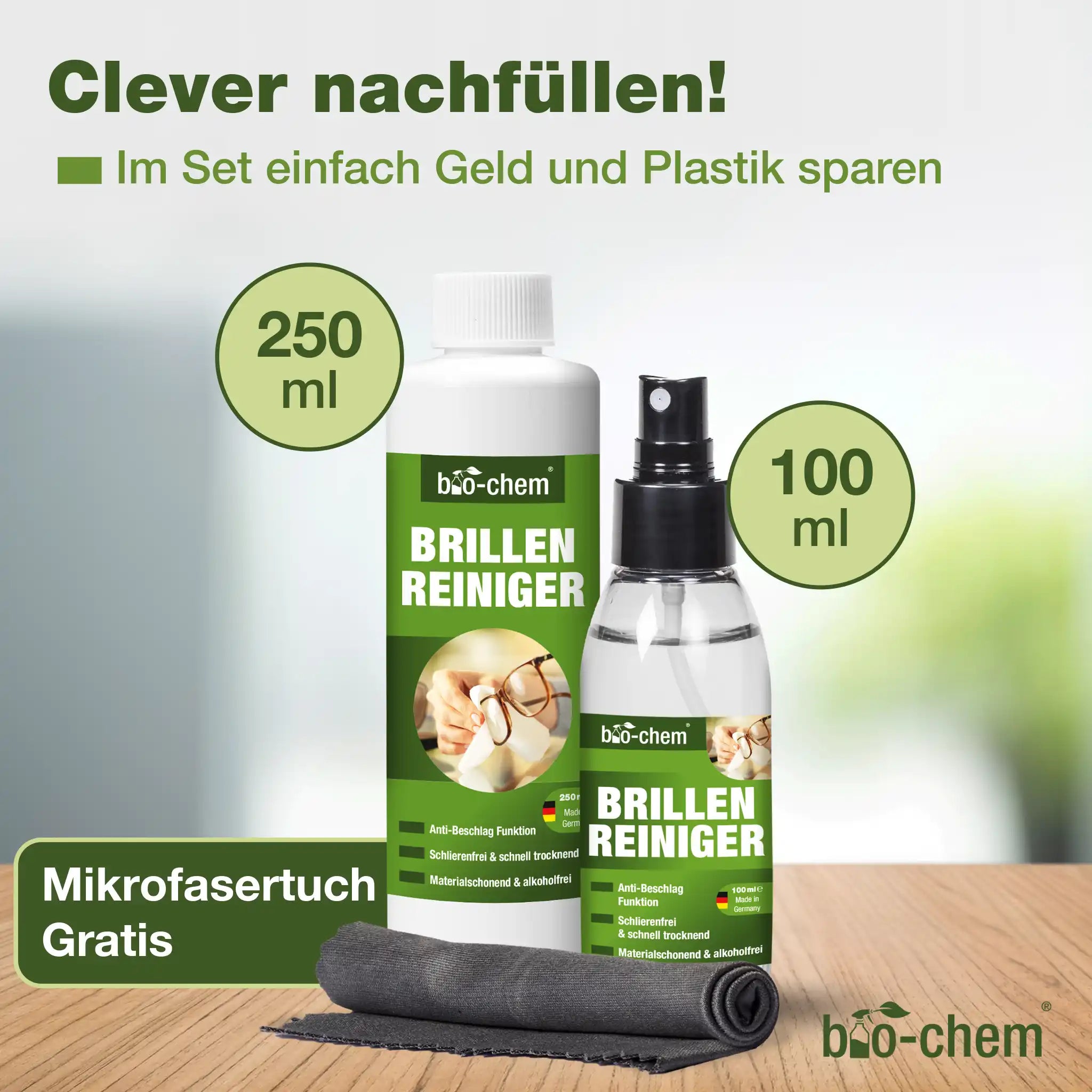 Brillenreiniger (100 ML + 250 ML + Tuch)