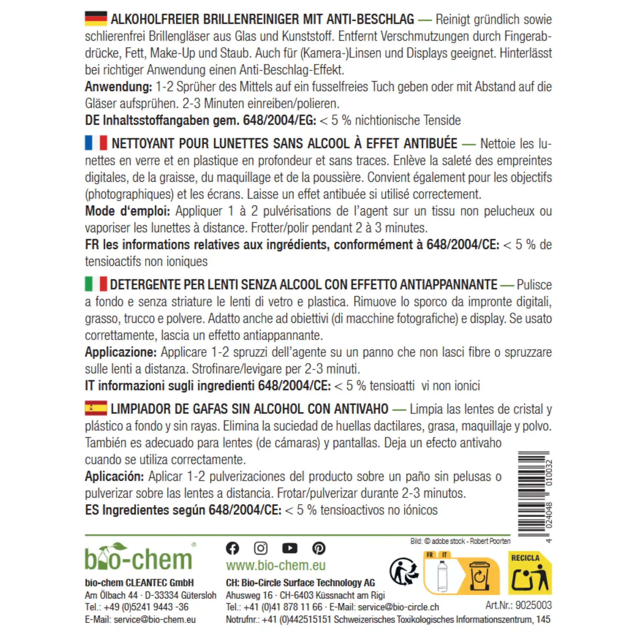 Brillenreiniger (250 ML + Tuch)