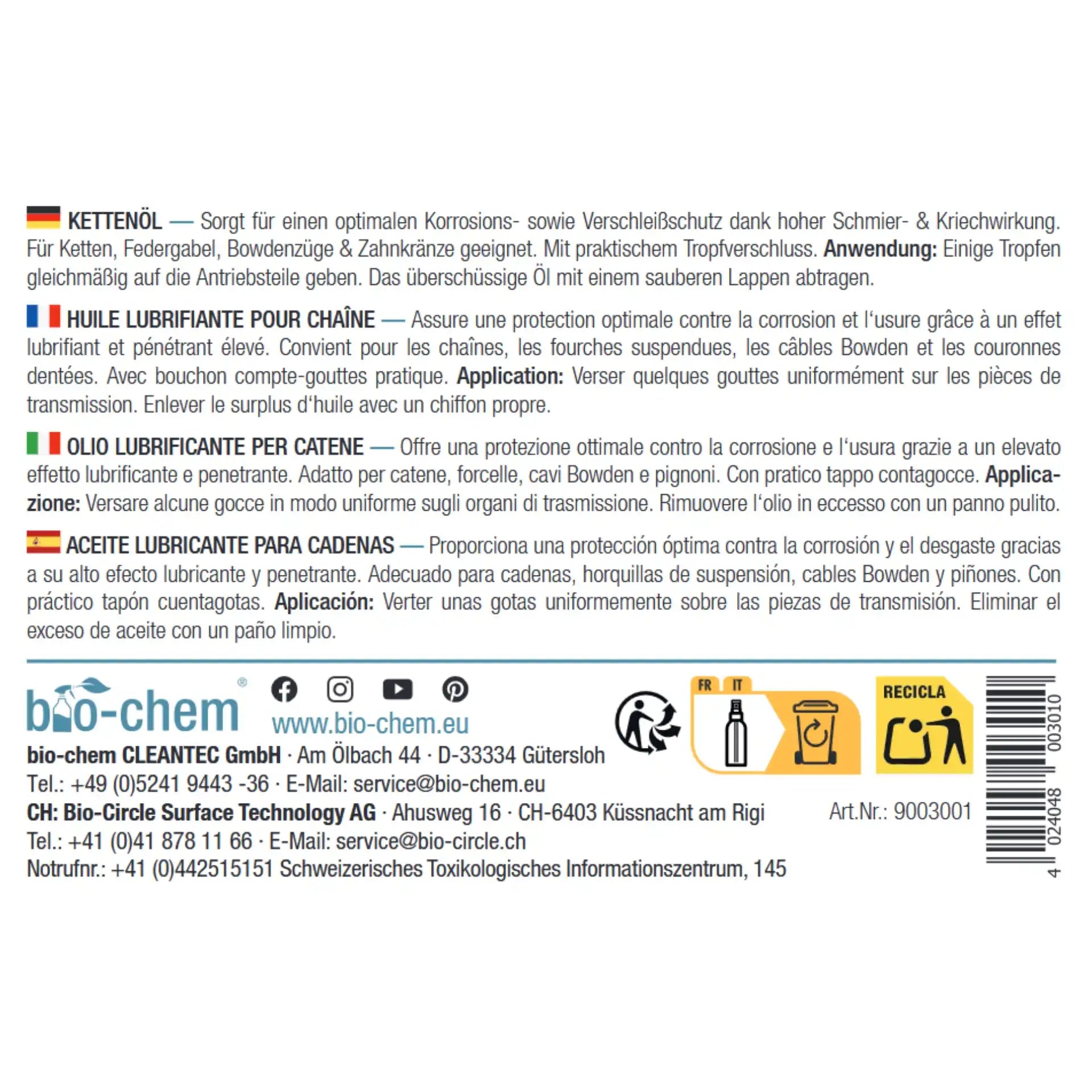 Kettenöl (100 ML + Tuch)