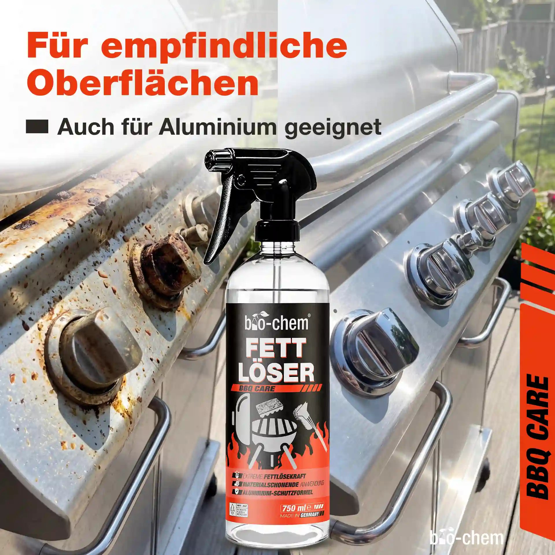 Grill Fettlöser für Edelstahl und Aluminium entfernt Fett und Schmutz materialschonend vom Gasgrill