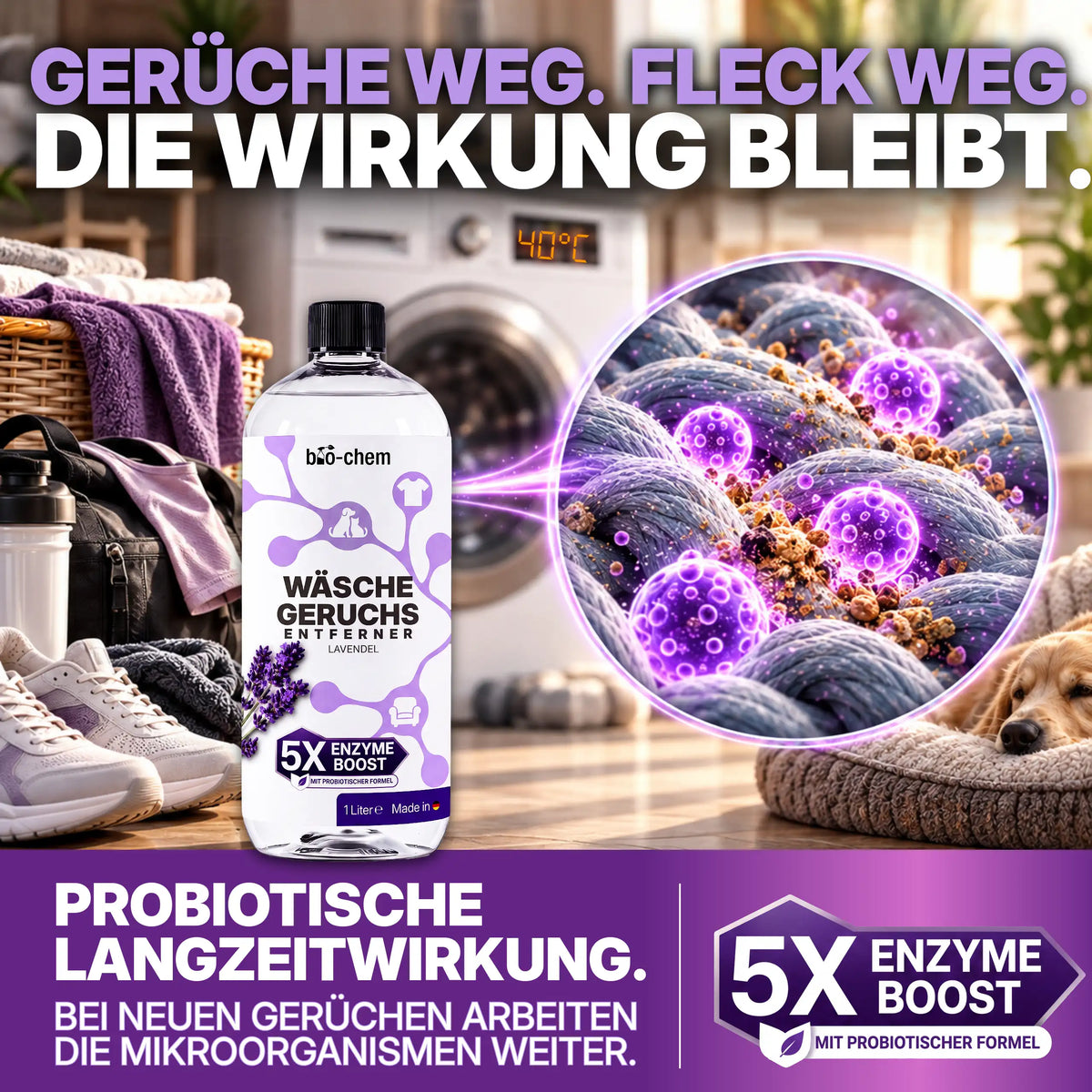 bio-chem Wäsche-Geruchsentferner gegen Gerüche und Flecken in Textilien mit probiotischer Wirkweise