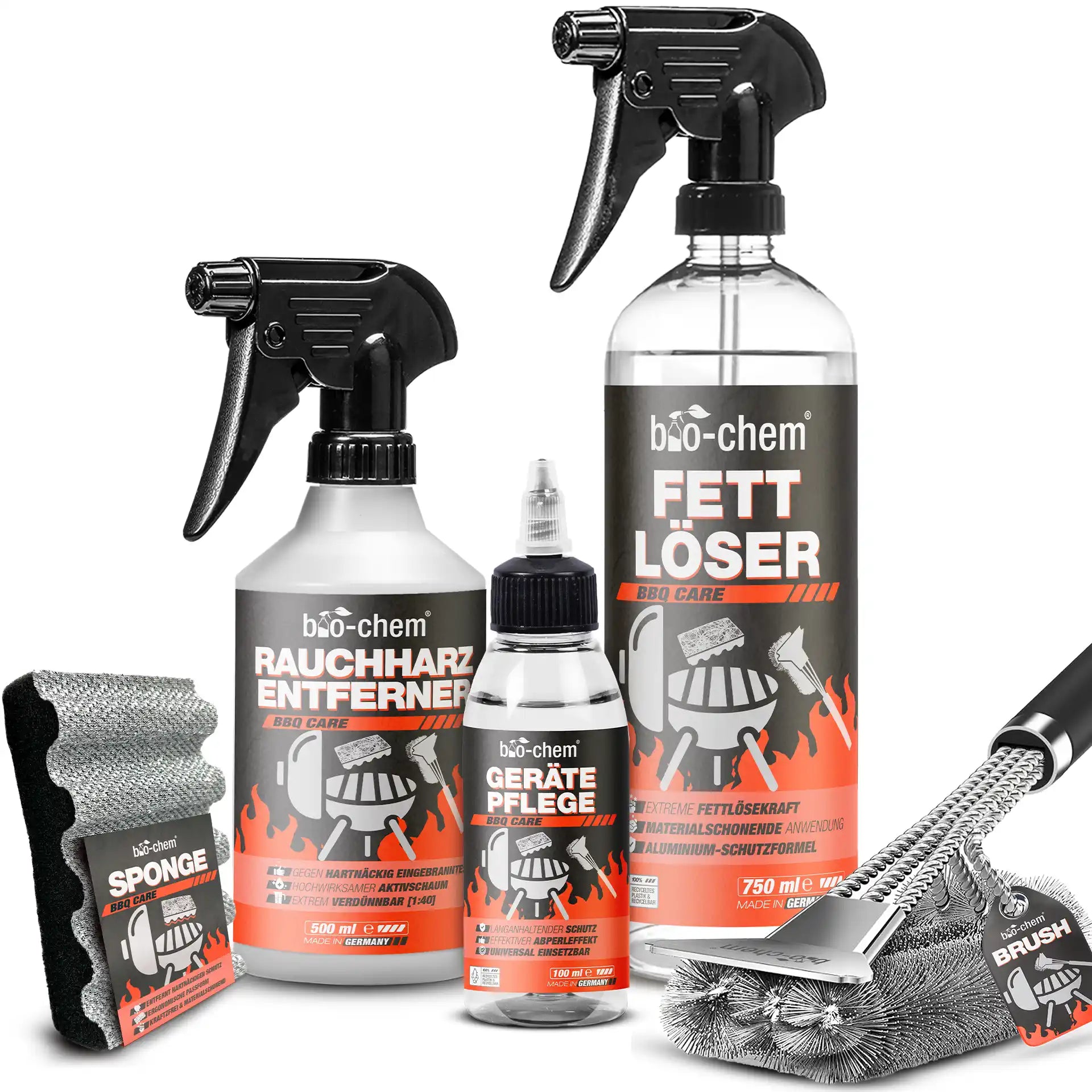 BBQ Reinigungs-Set mit Fettlöser, Rauchharzentferner und Gerätepfege von bio-chem