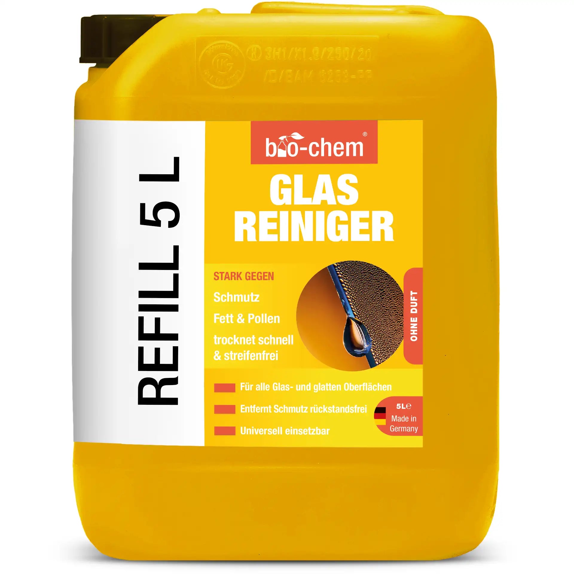 Glasreiniger im 5 l Refill-Kanister von bio‑chem – rückstandsfreie Reinigung für Fenster, Spiegel und mehr