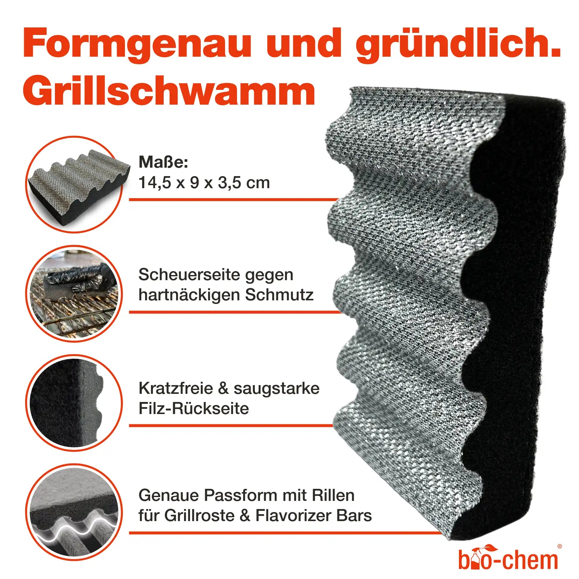 Ergonomischer Grill-Reinigungsschwamm - formgenau für Grillroste