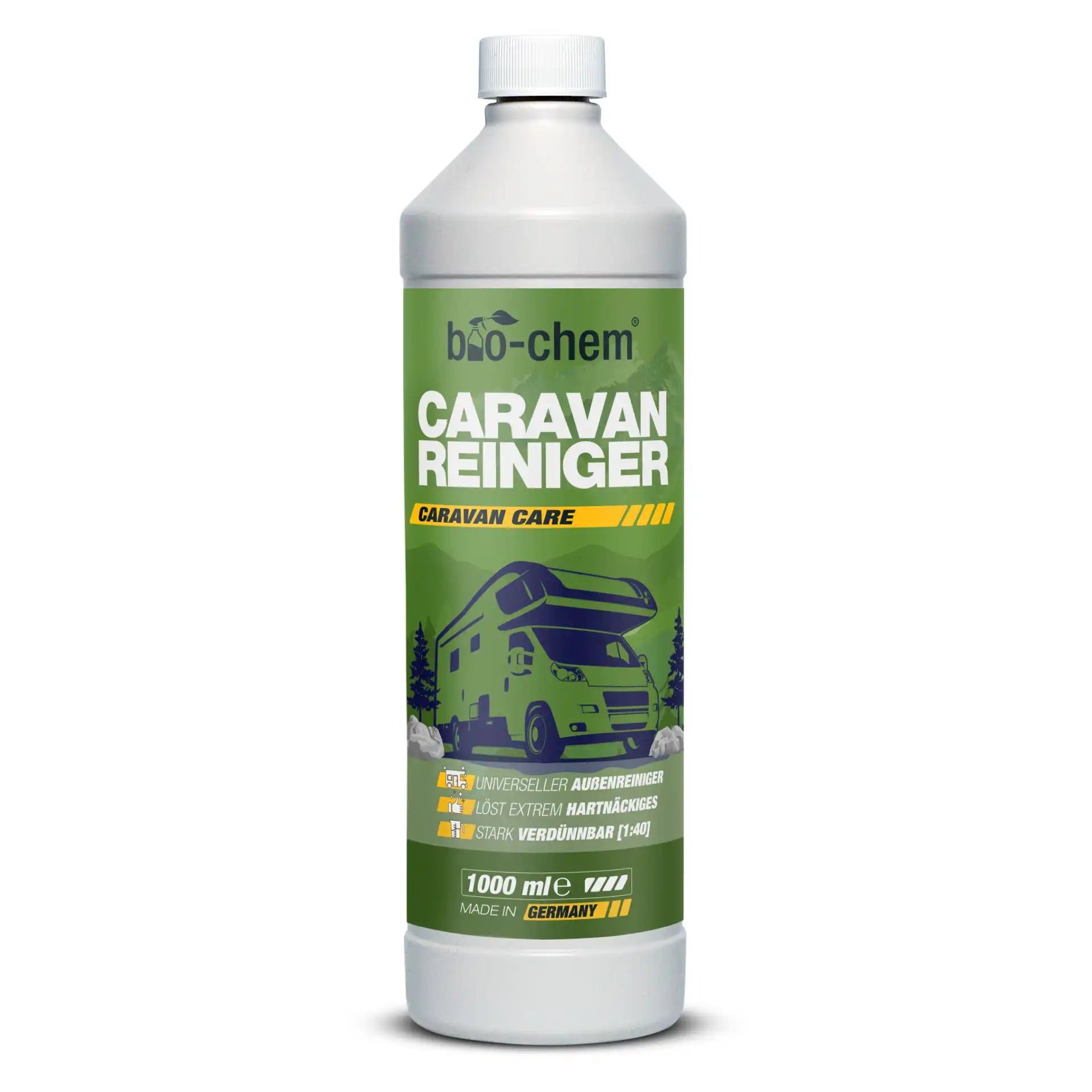 Bio-Chem Caravanreiniger 1 Liter für Wohnmobile und Wohnwagen – kraftvoller Außenreiniger gegen hartnäckige Verschmutzungen, stark verdünnbar bis 1:40, Made in Germany