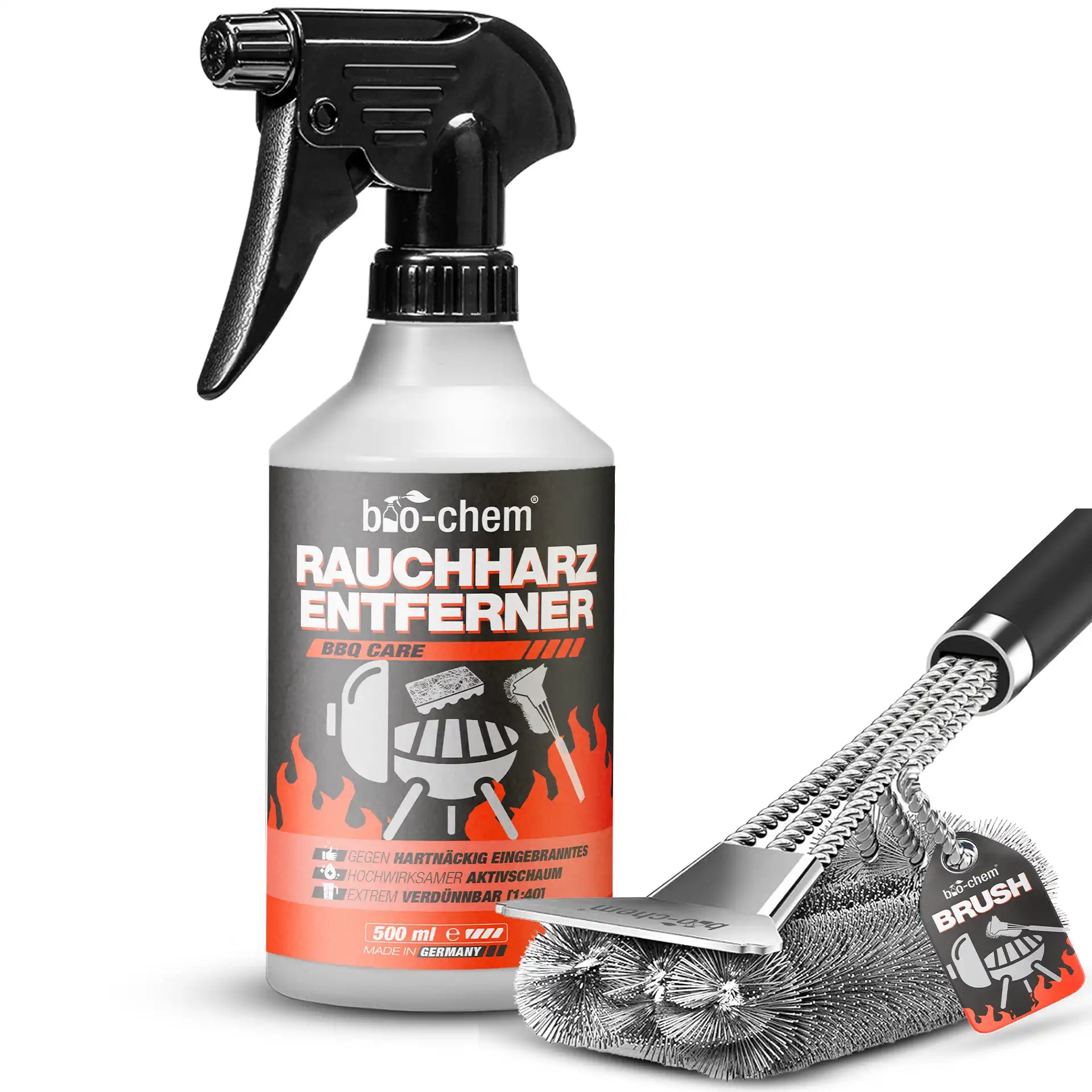 Rauchharzentferner-Set mit Spray, Konzentrat und Schwamm von bio-chem zur effektiven Grillreinigung