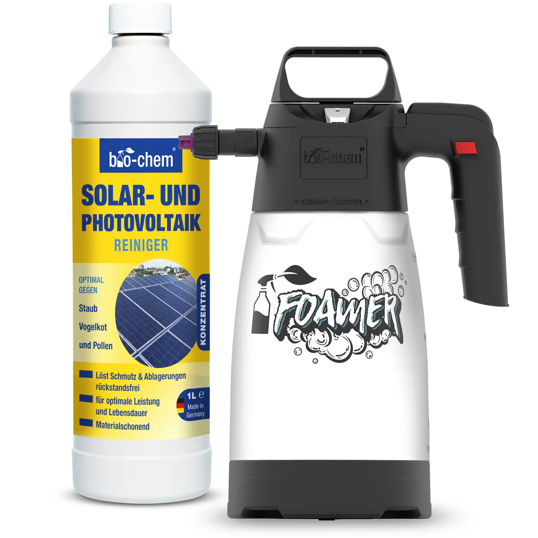 Solar- und Photovoltaik-Reiniger Set mit Foamer Drucksprüher für schonende Reinigung von Solaranlagen