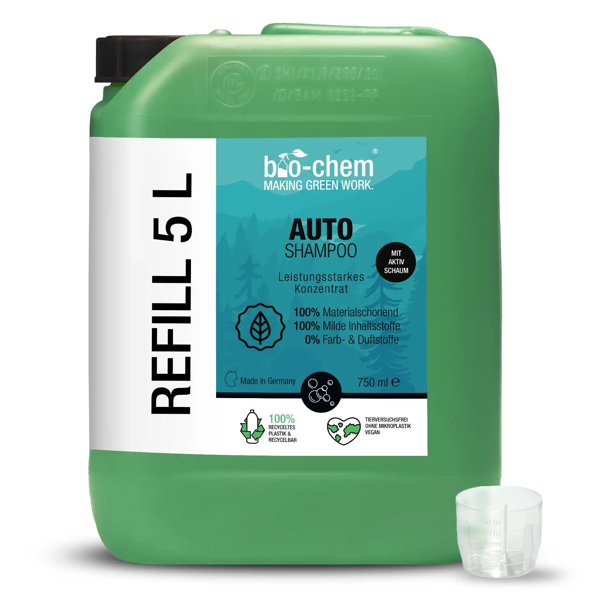 Nachfuellkanister 5 Liter Auto Shampoo Konzentrat von bio chem mit Dosierbecher