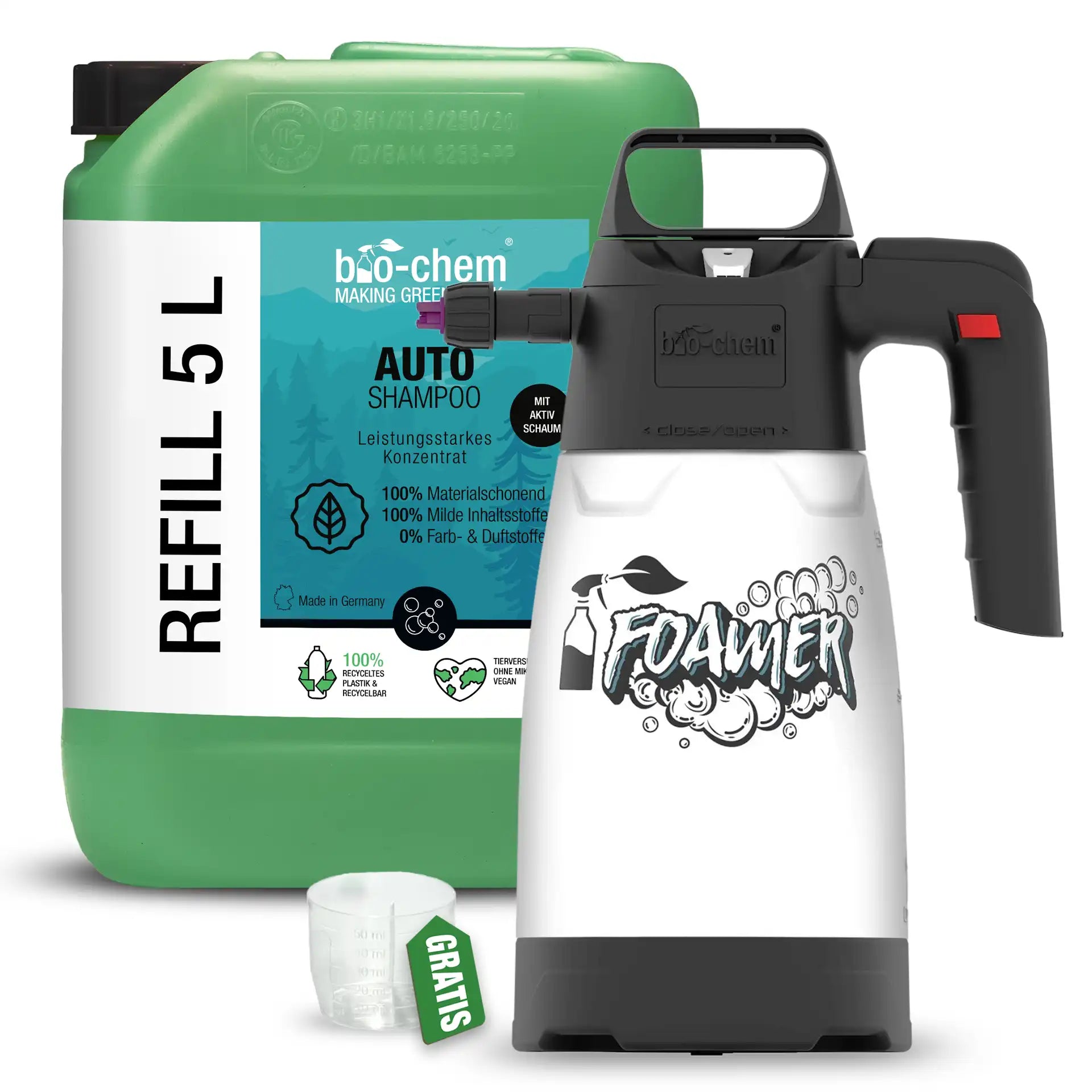 Auto Shampoo Nachfuellset mit Druckschaumsprueher und Dosierbecher von bio chem