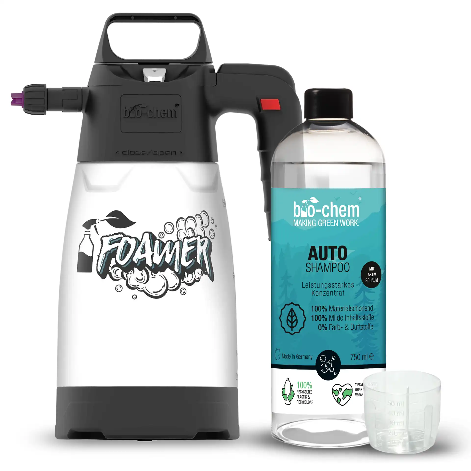 Auto Shampoo 750ml mit bio chem Foamer Drucksprueher zur Schaumanwendung