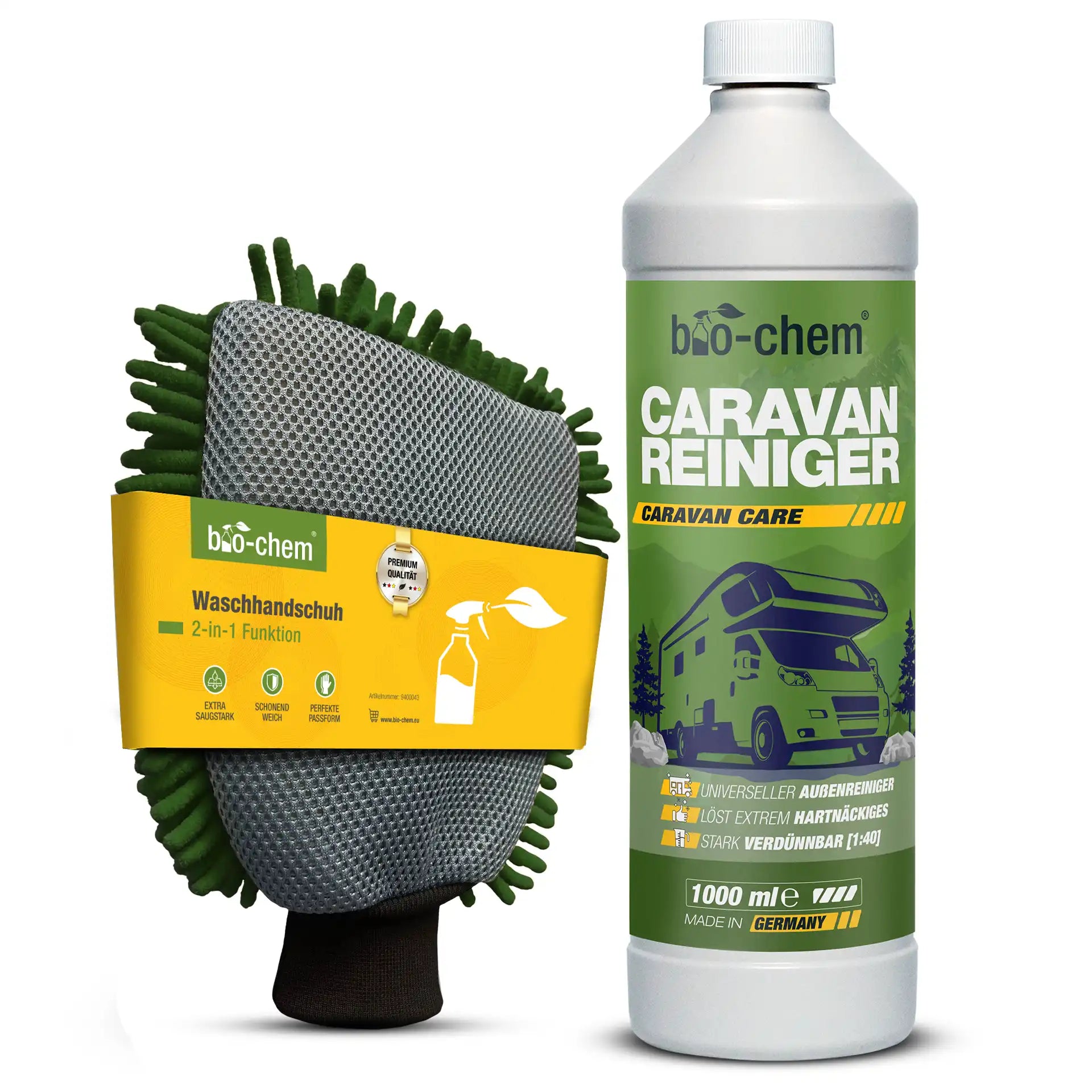 Caravanreiniger Set von bio chem mit Waschhandschuh für materialschonende Reinigung