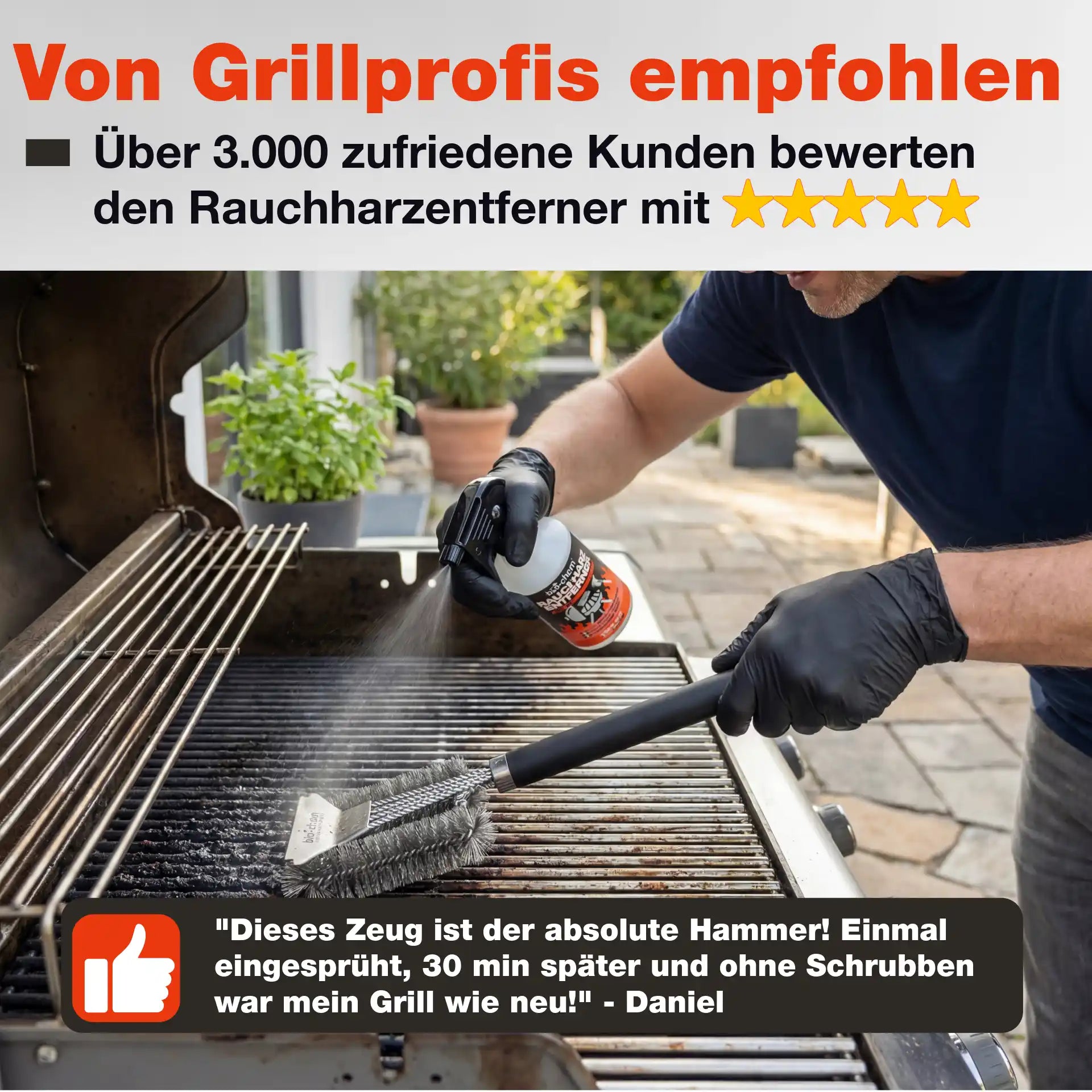Reinigungsmittel wirkt als Schaum auf Grillrost ein