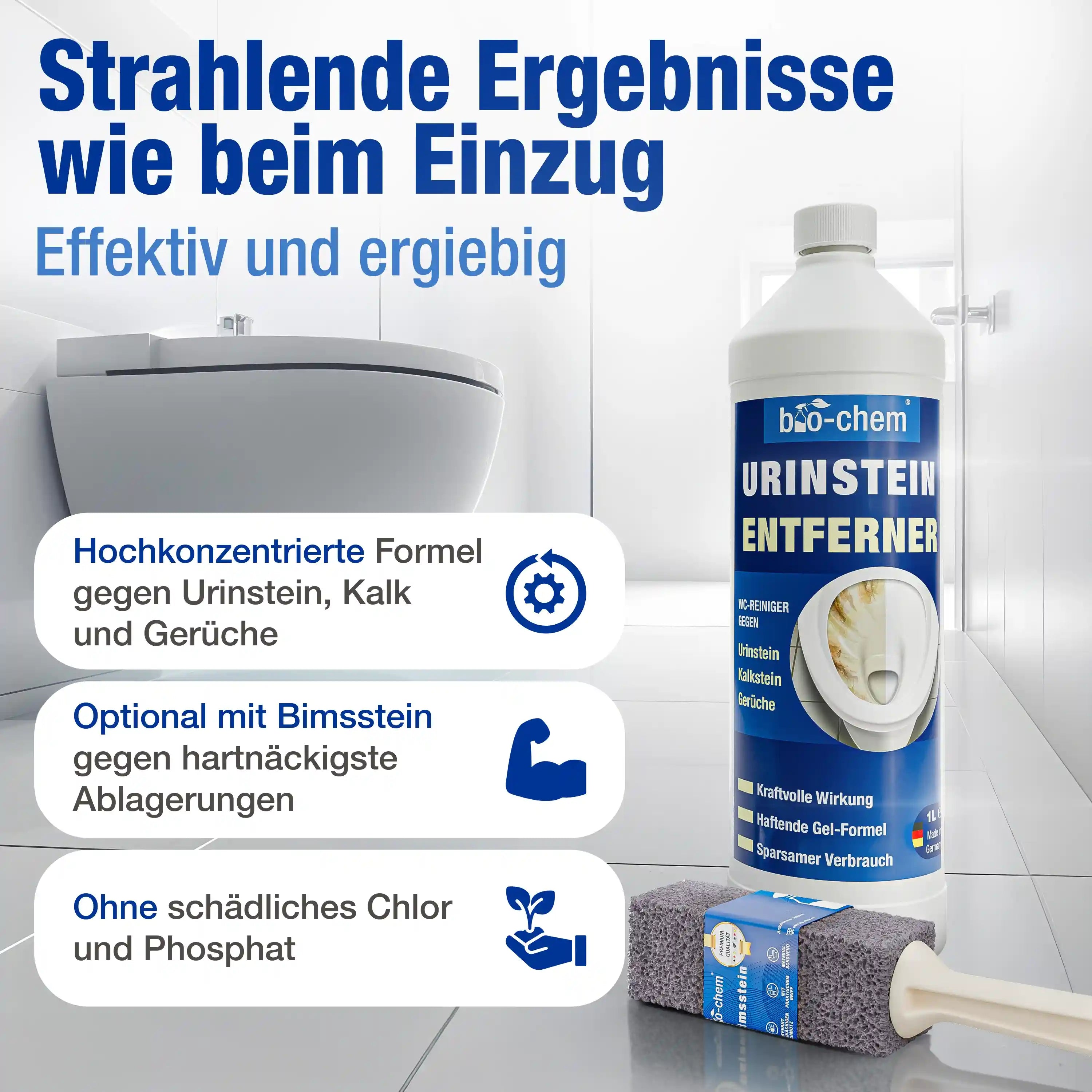 WC-Reiniger wird mittels Schrägdüse unter den Toilettenrand aufgetragen, Gel haftet an der Oberfläche