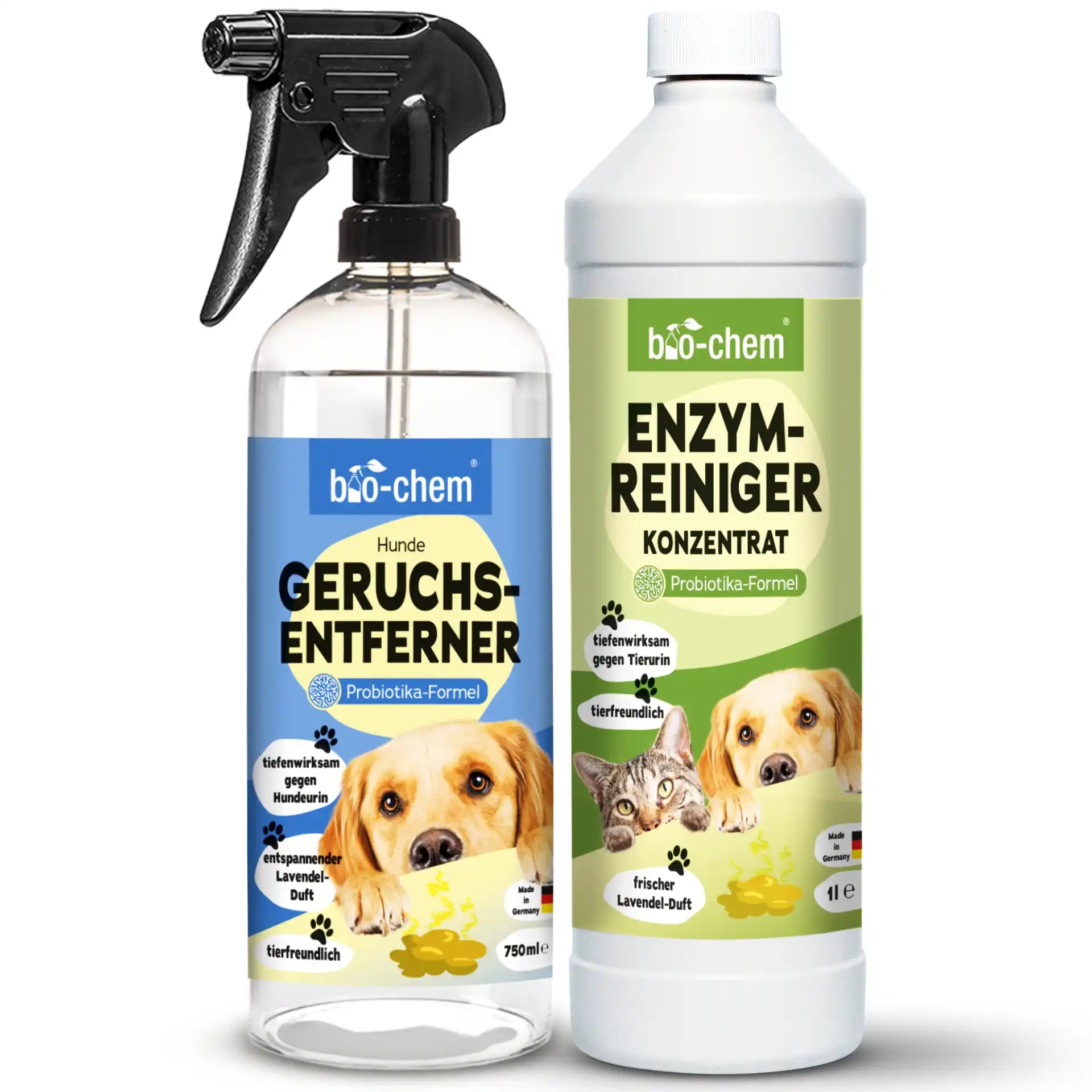 bio-chem Hunde Geruchsentferner Spray und Enzymreiniger Konzentrat – Probiotika-Formel, Lavendelduft, entfernt Tiergerüche gründlich und nachhaltig