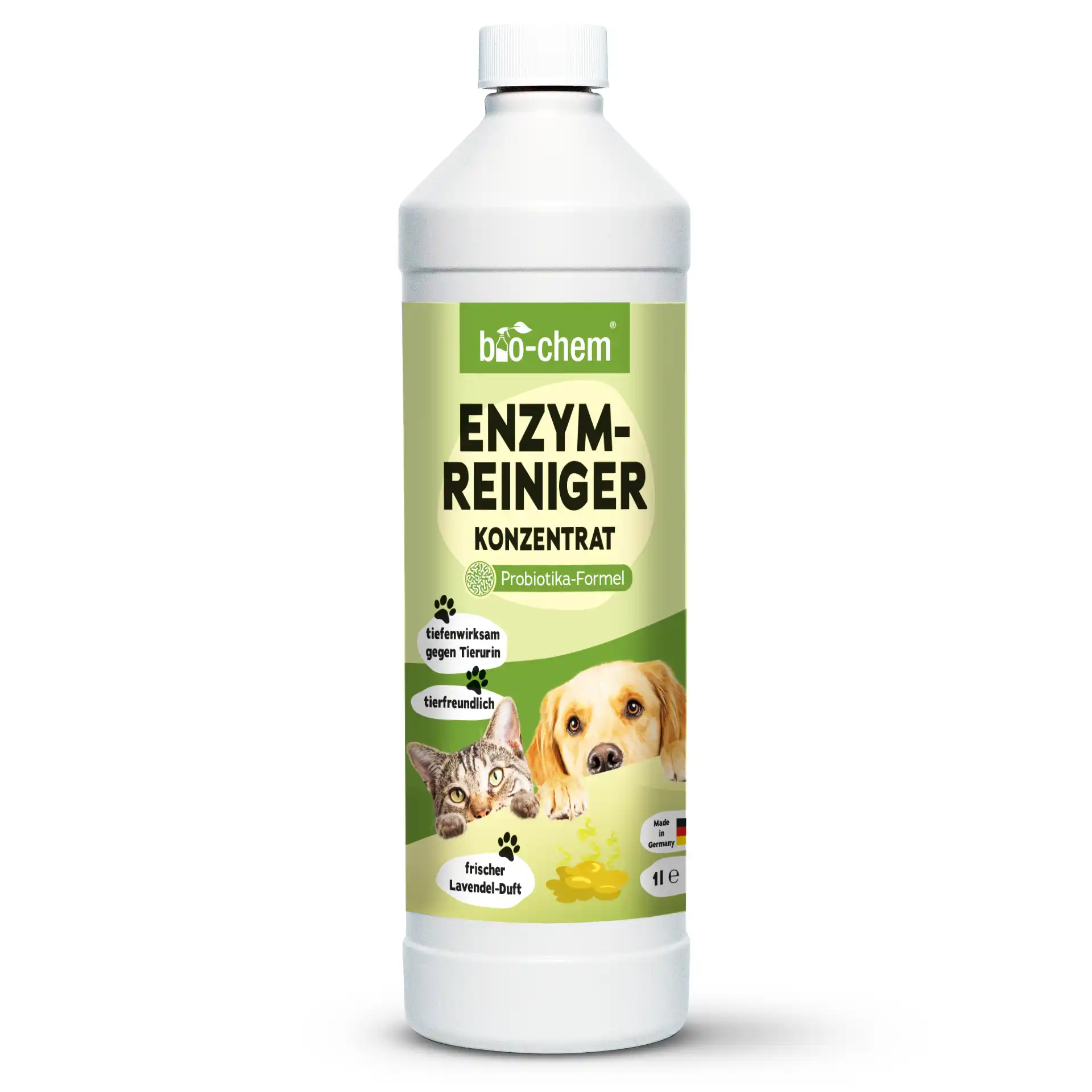 bio-chem Enzymreiniger Konzentrat – Probiotika-Formel, tiefenwirksam gegen Tierurin, frischer Lavendelduft, tierfreundlich