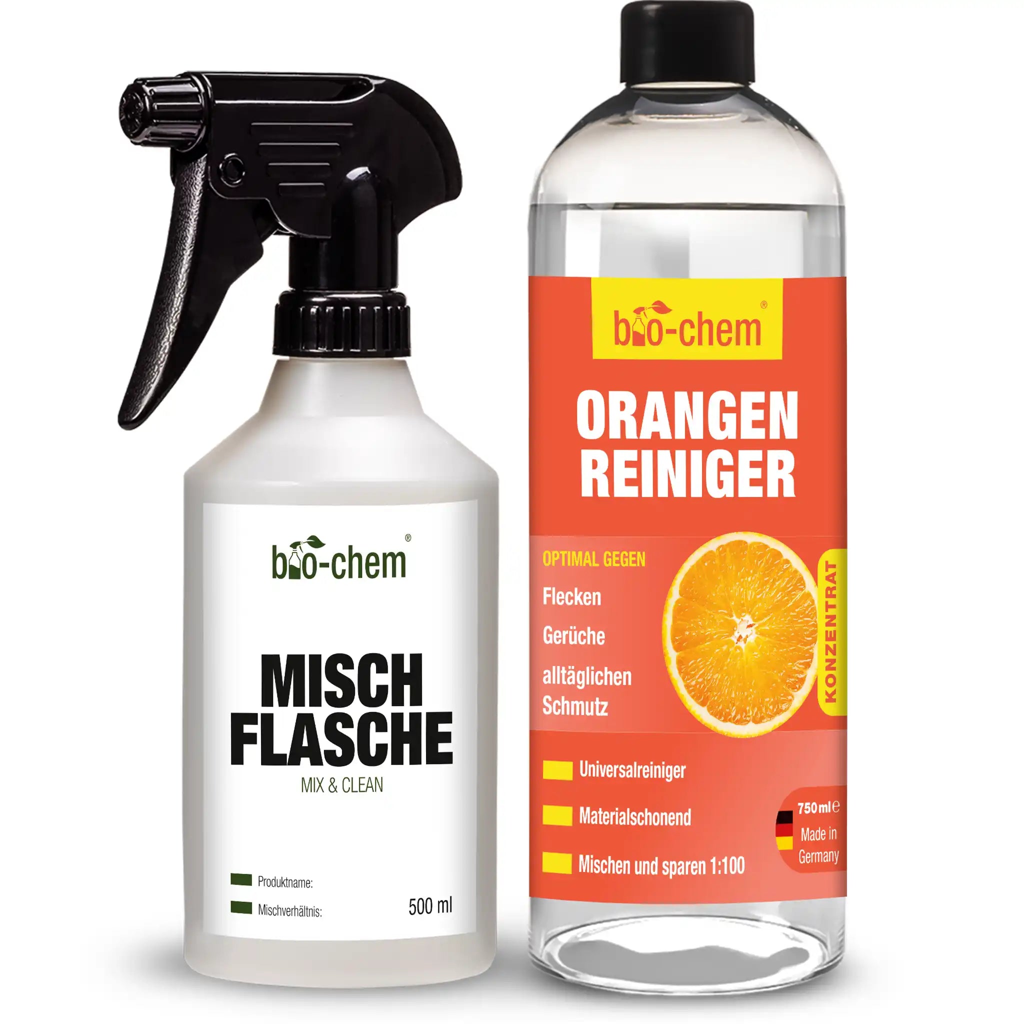 bio-chem Orangenreiniger mit Mischflasche – Konzentrat gegen Flecken, Gerüche und Schmutz