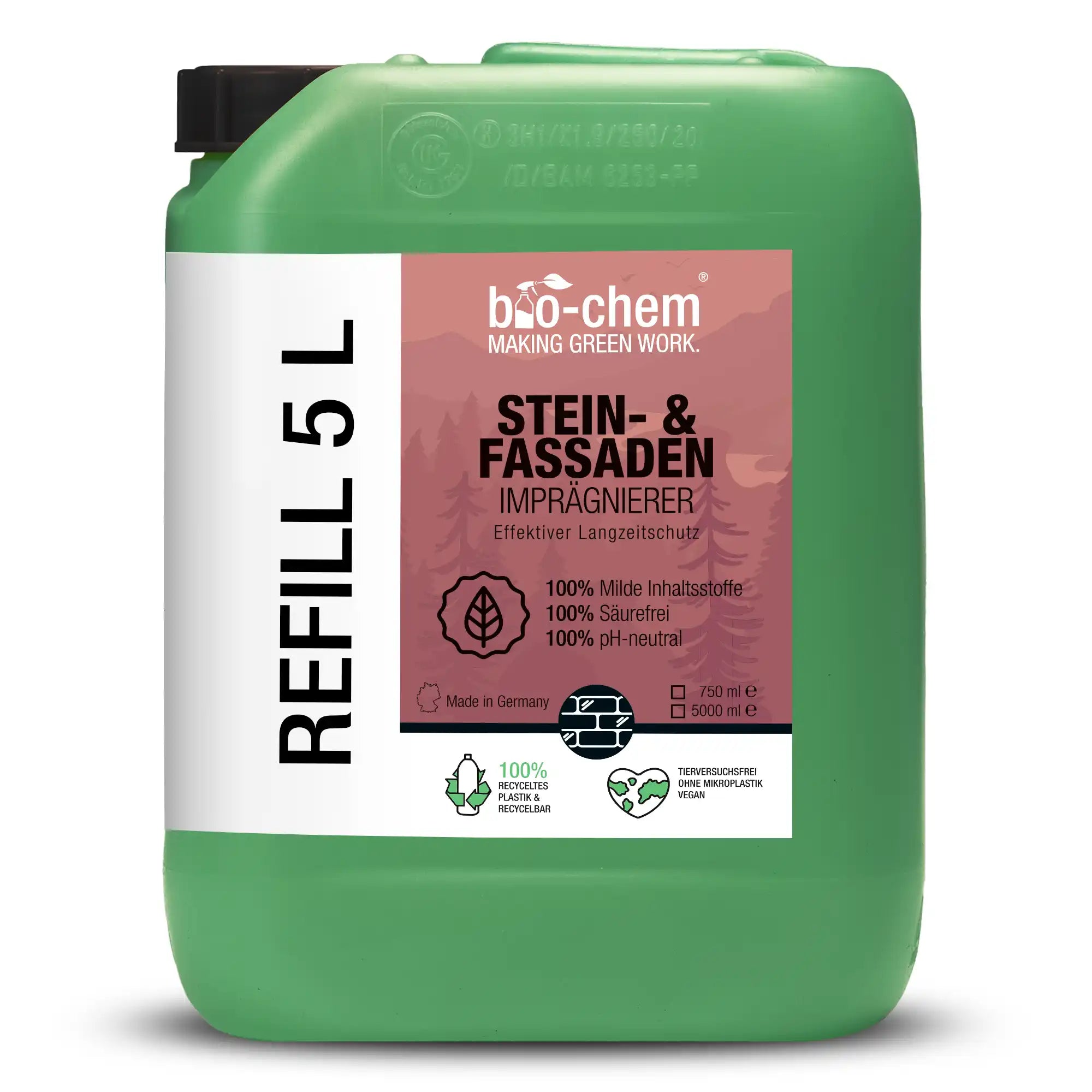 bio-chem Stein- &amp; Fassaden Imprägnierer – 5 Liter Refill, effektiver Langzeitschutz, 100 % milde Inhaltsstoffe, säurefrei und pH-neutral