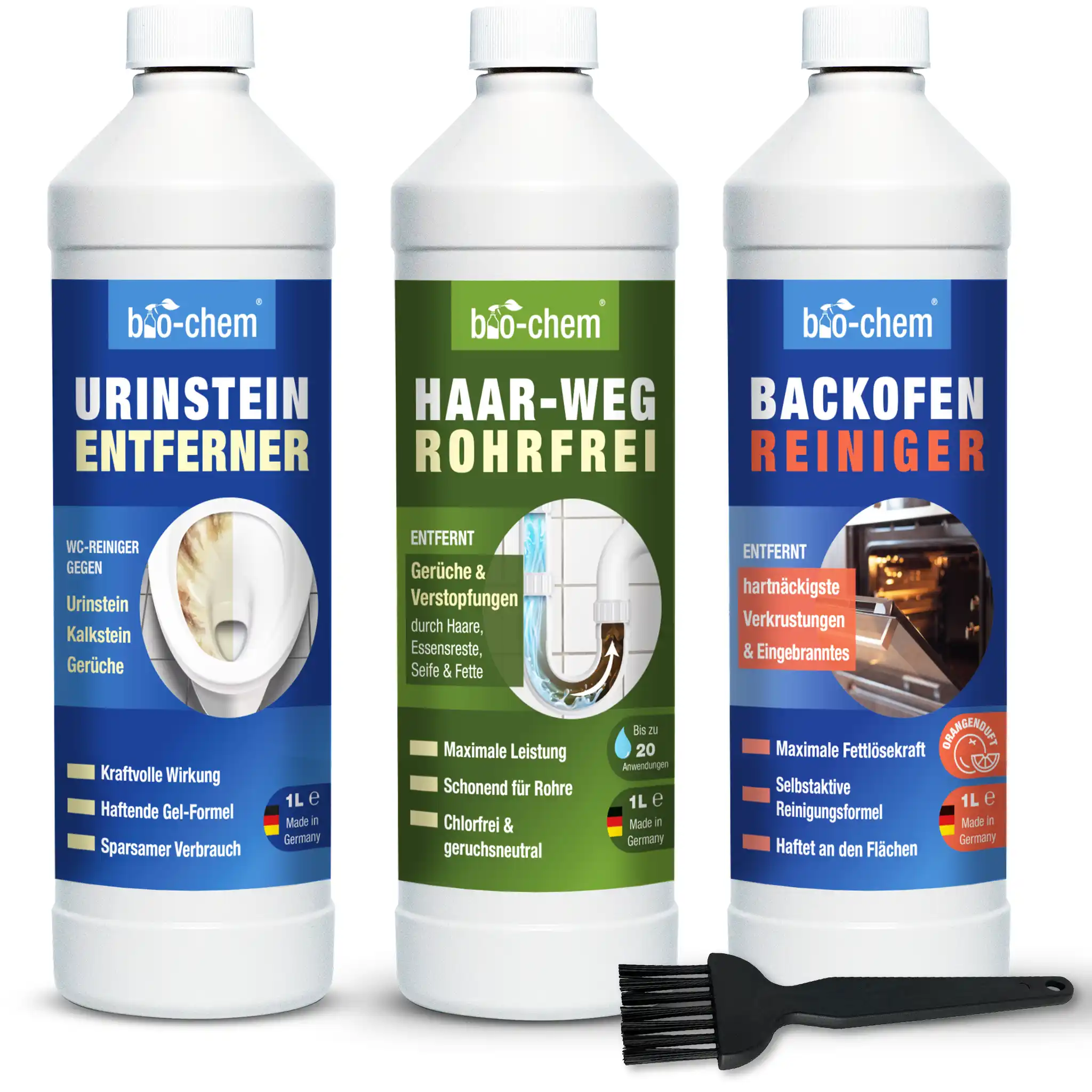 bio-chem Home Care – Urinstein Entferner, Haar-Weg Rohrfrei und Backofen Reiniger für effektive Reinigung
