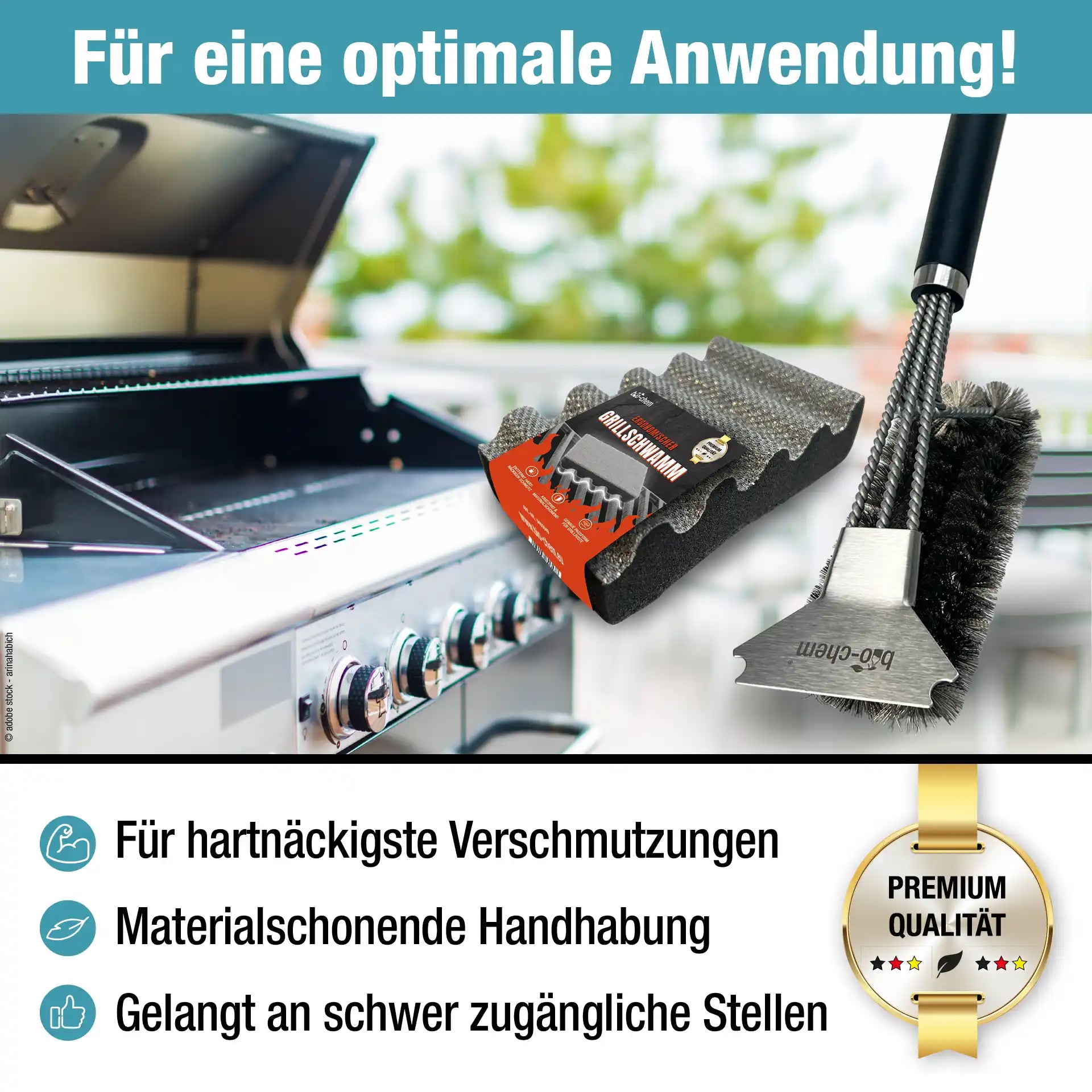 Grillschwamm und Bürste für eine optimale Grillreinigung und Pflege.