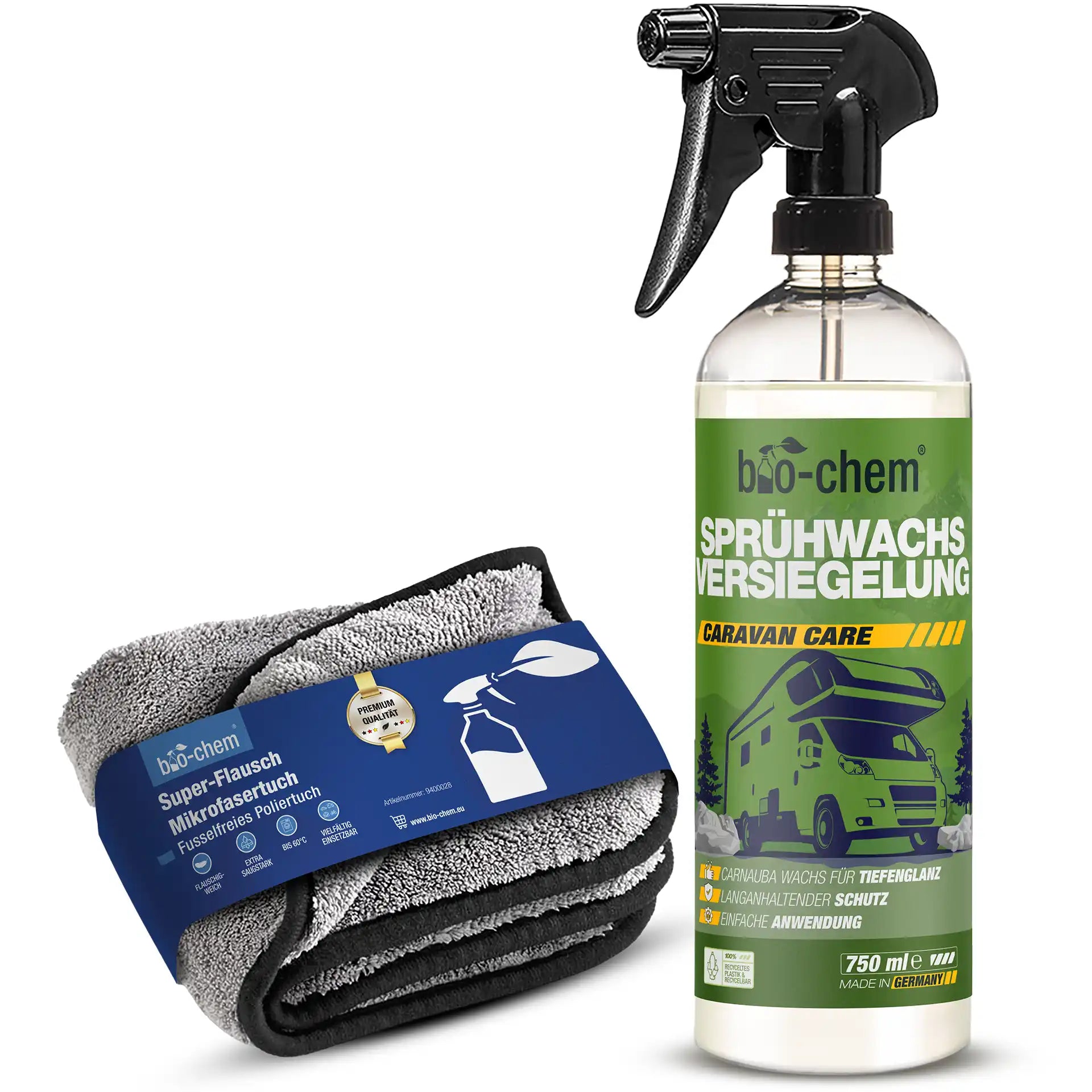 Sprühwachs Versiegelung von bio-chem für Caravan, 750 ml mit Mikrofasertuch
