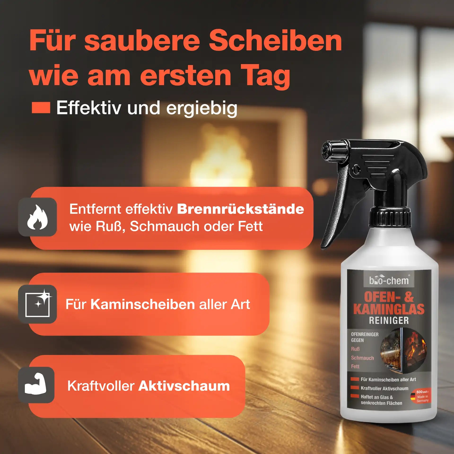 Kaminscheibenreiniger (500 ML + Tuch)