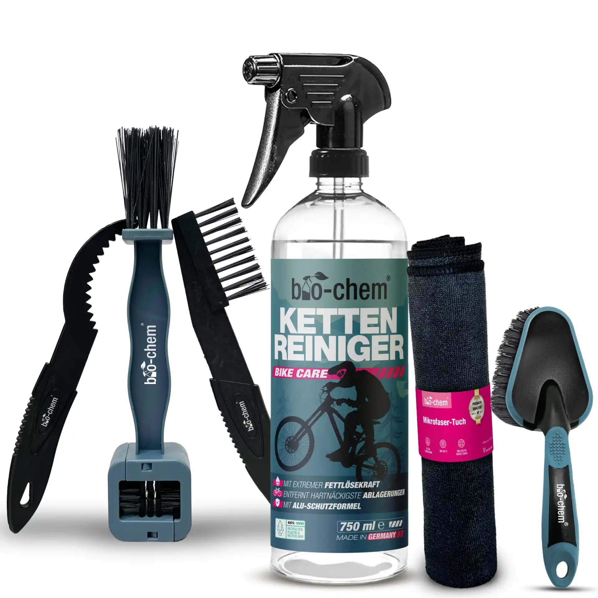 Kettenreiniger Set – 750 ml Sprühflasche, Bürsten, Mikrofasertuch für effektive Kettenpflege und Reinigung