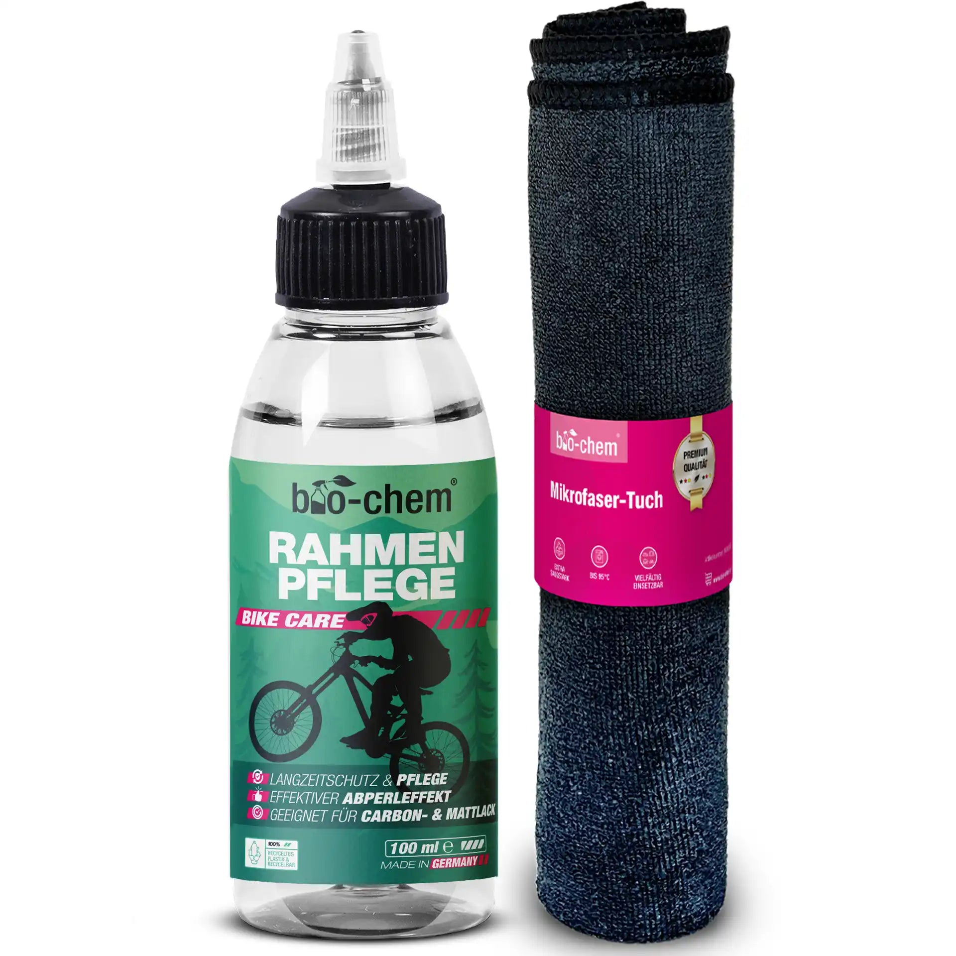 Rahmenpflege Set – 100 ml Flasche und hochwertiges Mikrofasertuch für perfekte Fahrradrahmen-Pflege