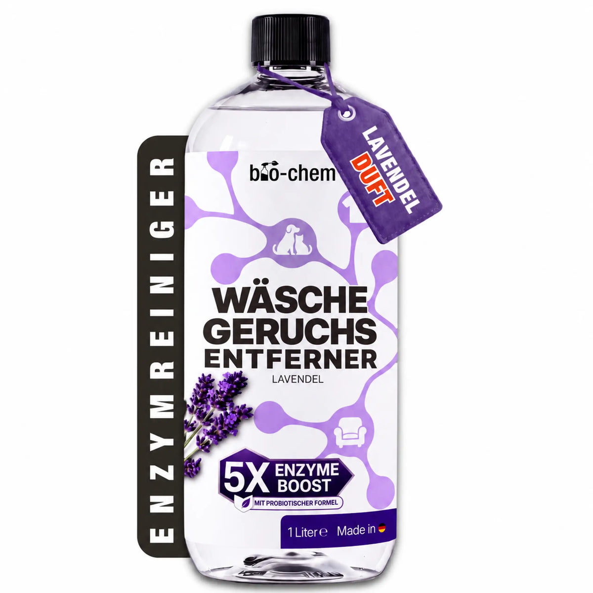 bio-chem Wäsche-Geruchsentferner Lavendel 1 Liter – probiotischer Enzymreiniger für Textilien