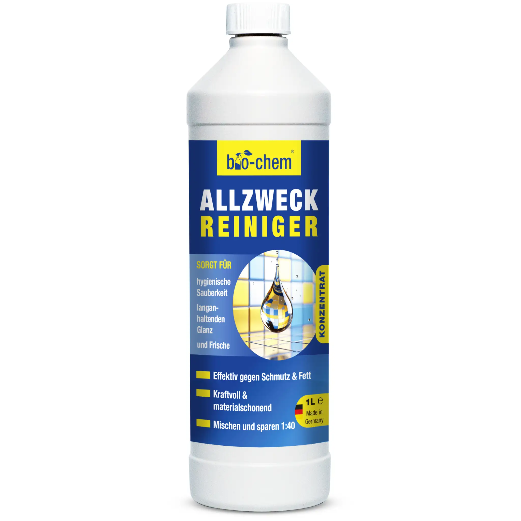 Allzweckreiniger 1 l mit praktischer Mischflasche, kraftvoll gegen Schmutz und Fett von bio‑chem – Artikel 9100021