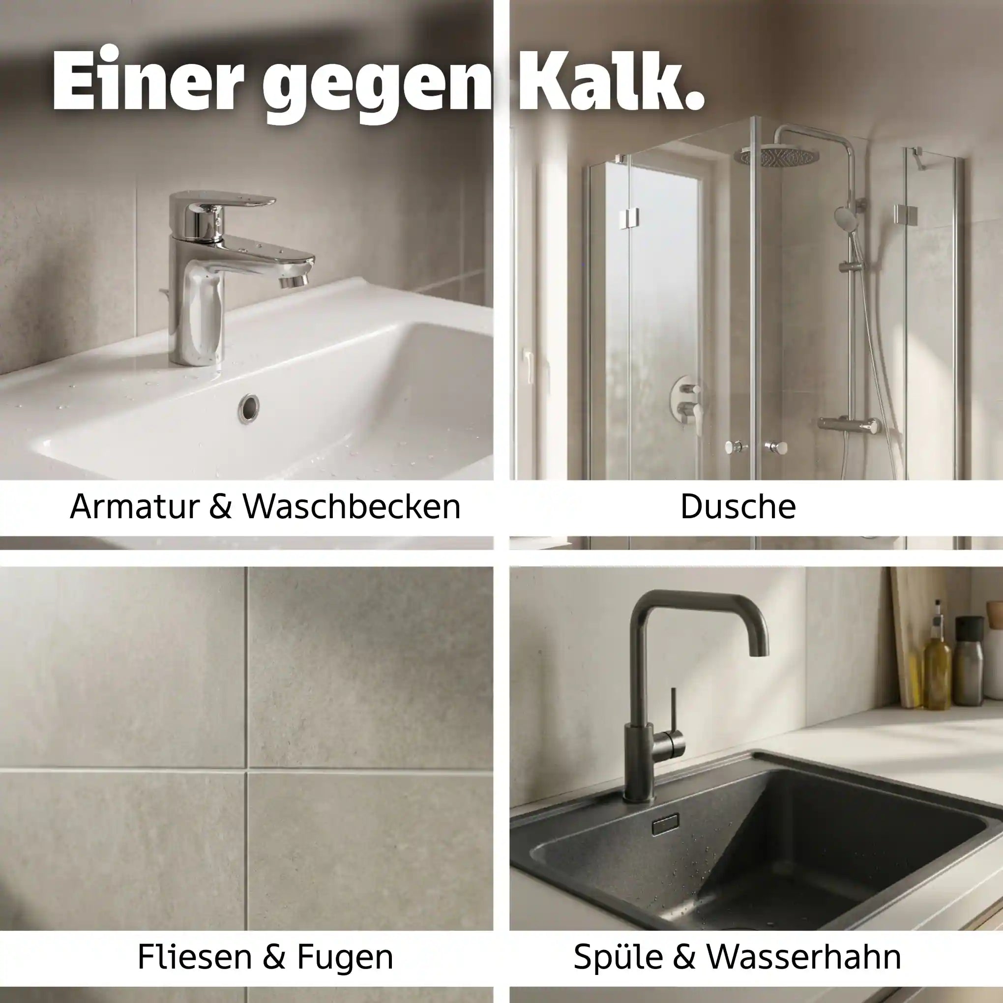 Anwendung Kalkreiniger Badezimmer Dusche Armatur Fliesen Fugen Spüle