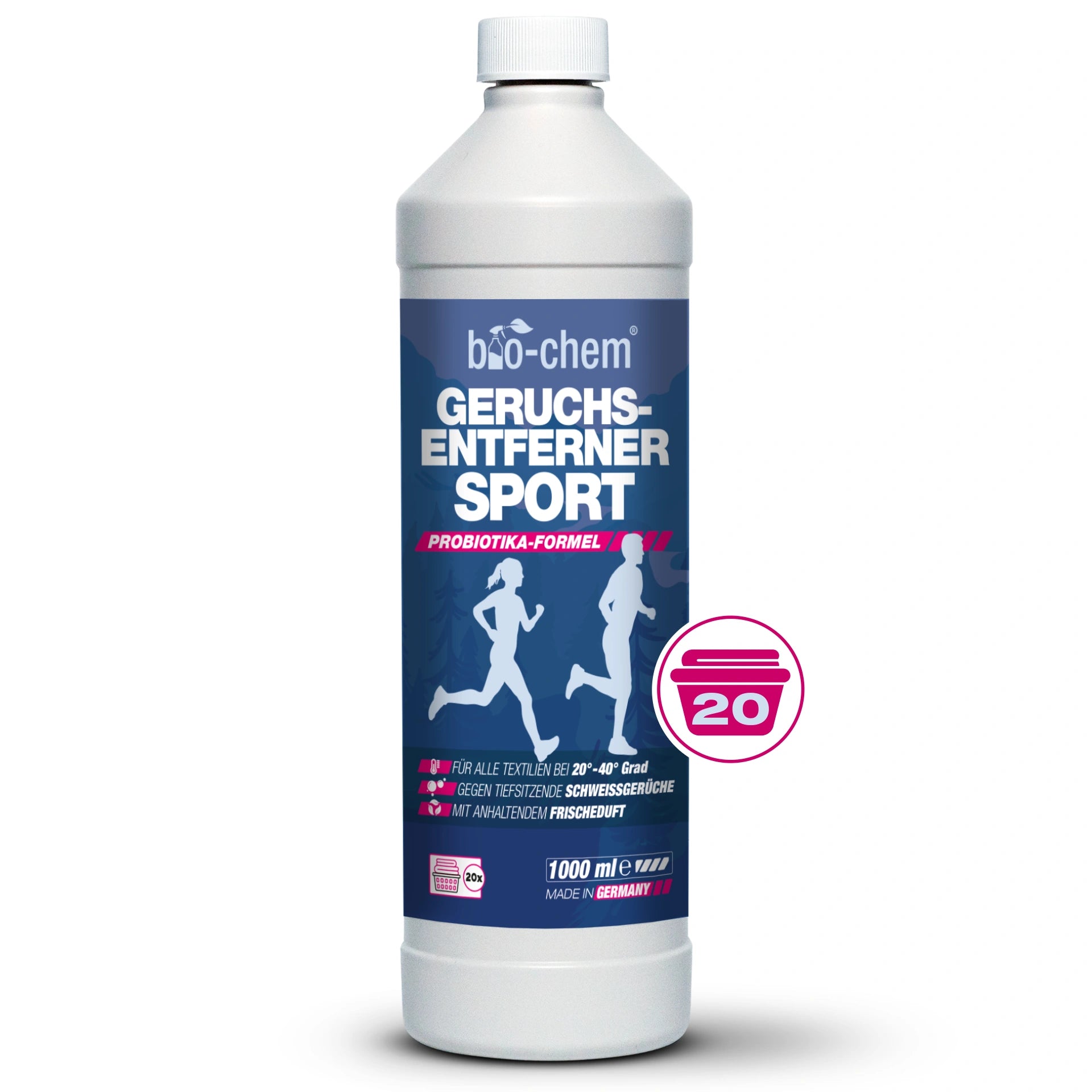 bio-chem Geruchsentferner Sport – Probiotika-Formel gegen Schweißgeruch in Sportkleidung, Frischduft, für alle Textilien bei 20–40 °C