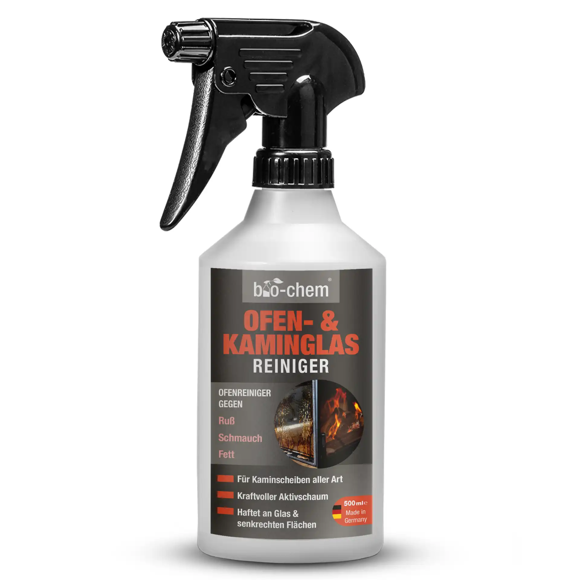 Kaminglasreiniger gegen Ruß, Schmutz und Fett für Kaminscheiben