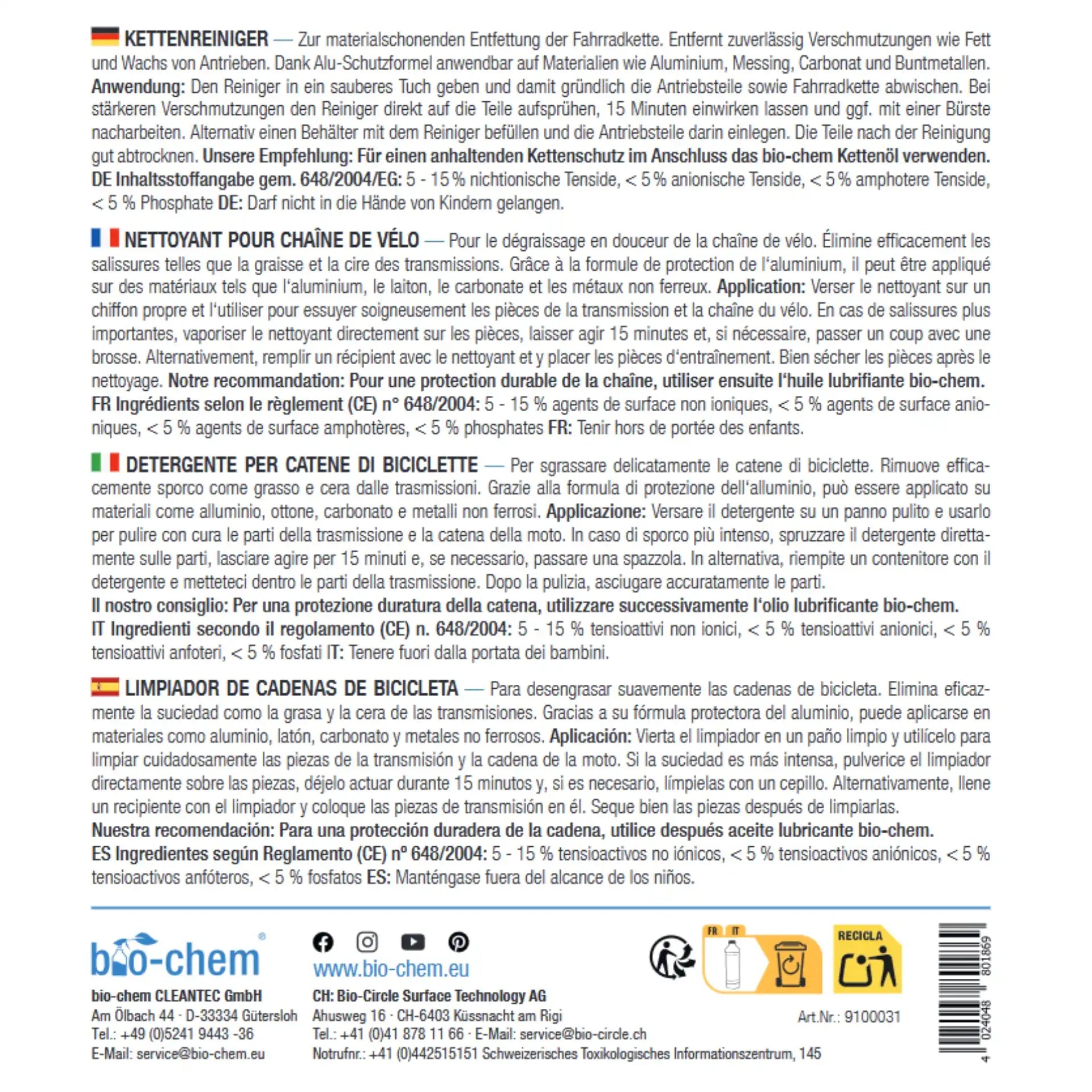 Etikett Kettenreiniger bio-chem